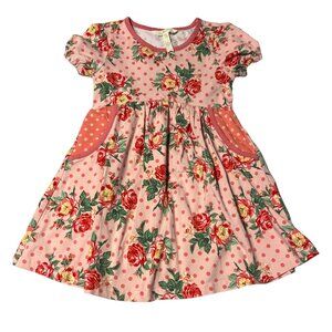 Matilda Jane Pretty in Pink Polka Dot Floral Dress Girls Size 4 Excellent Very g